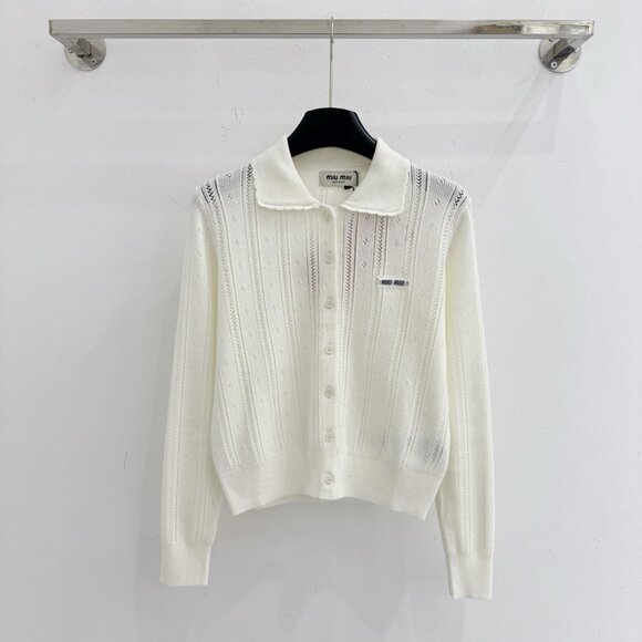 MIU MIU Solid Color Long-Sleeve Knit Sweater Women's White Size L